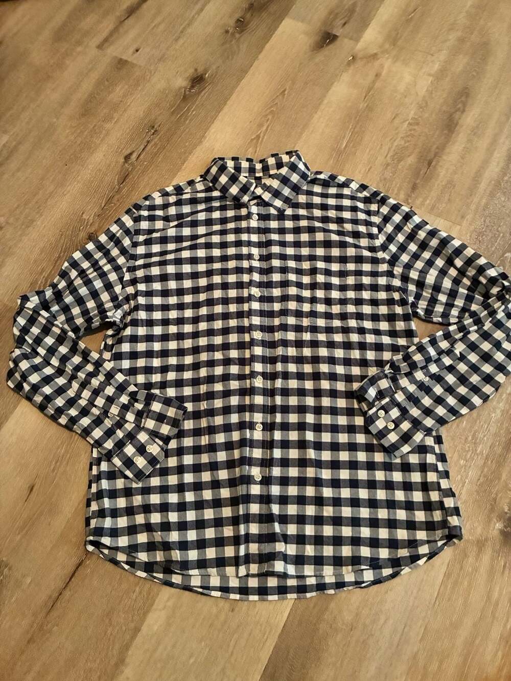Goodfellow & Co Men's Blue White Gingham Check Slim Fit Long Sleeve Button Down